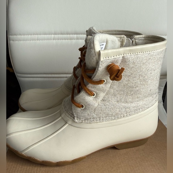 Sperry Saltwater Duck Boots Size 5 Ivory Wool Waterproof Winter Booties - Picture 4 of 10